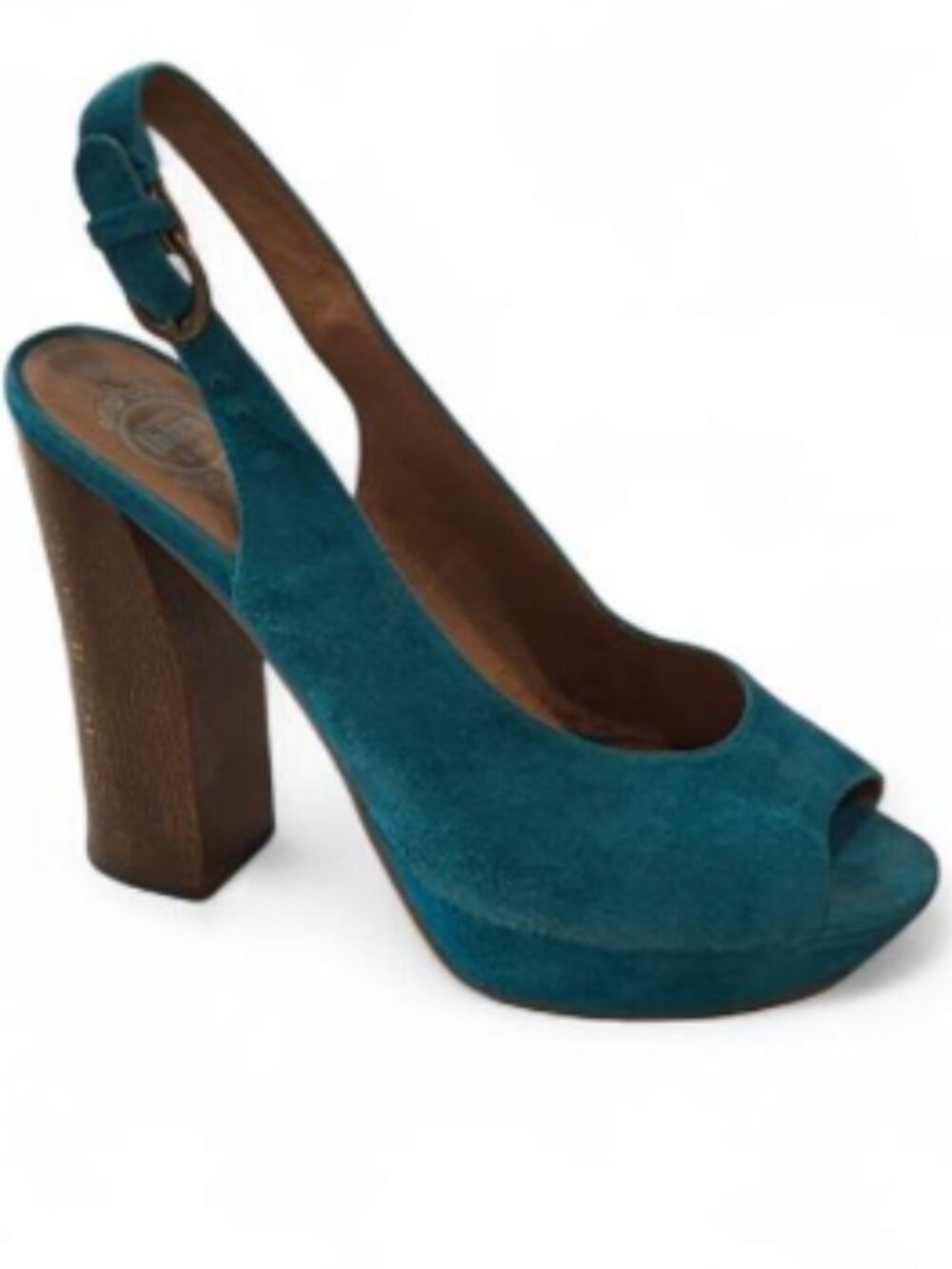 Jeffrey Campbell Ibiza Friend Blue Suede Wrapped Platform Natural Wood Heel Sz 8